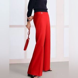 NWOT vibrant red Ann Taylor Button Trim Sailor Wide-Leg Pant in Bright Cherry